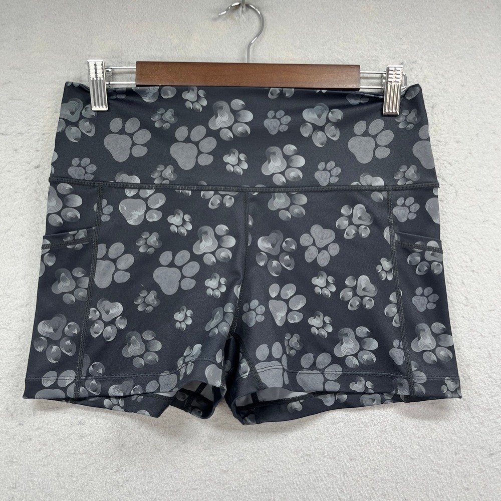 Constantly Varied Gear Biker Shorts Womens Medium Black Paw Print Pockets Gym